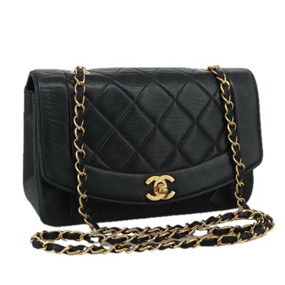 CHANEL Matelasse Chain Shoulder Bag Lamb Skin Black Gold CC Auth 97459 - Picture 1 of 16